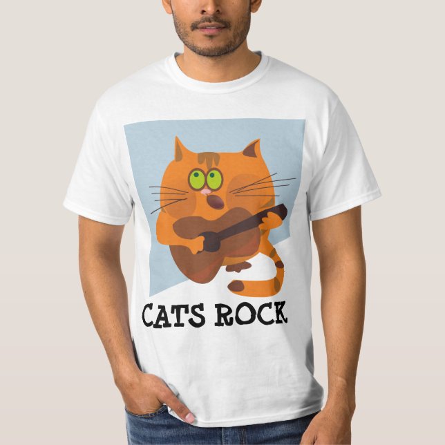 Gato com guitarra, tira camisetas engraçadas (Frente)