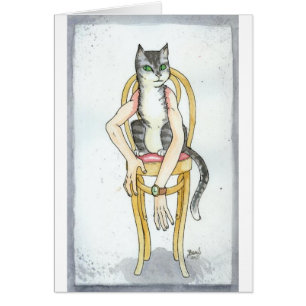 "Gato com o cartão vazio dos braços humanos"