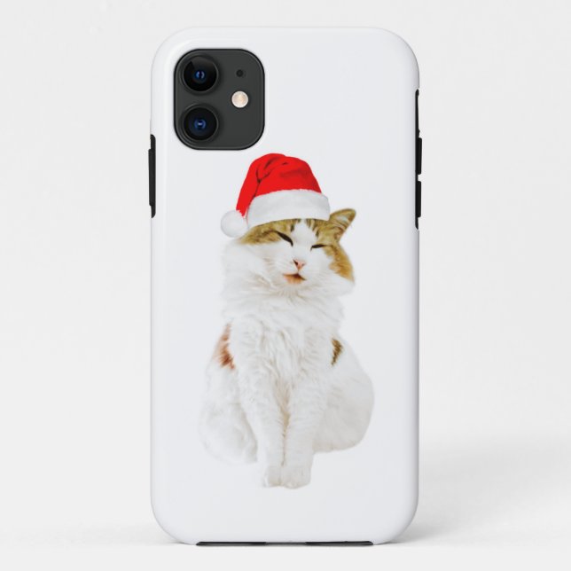 Gato com Papai noel de cabeceira na capas de iphon (Verso)