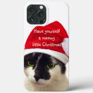 Gato com Papai noel de cabeceira na capas de iphon