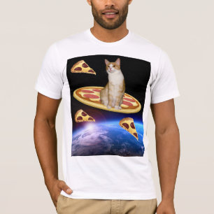 GATO COM PIZZA EM T-shirts engraçadas no espaço