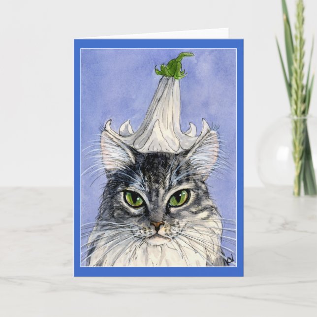 Gato com um cartão de saudação Lily hat (Frente)