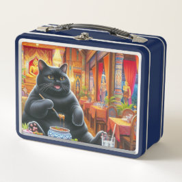 Gato comendo comidas tailandesas no restaurante ta