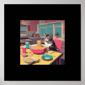 gato comendo macarrão-homem poster