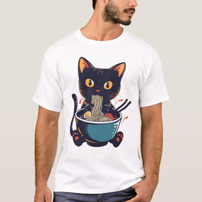 Gato Comendo Noodles Engraçado Camisa Sapo Irônico (Frente)