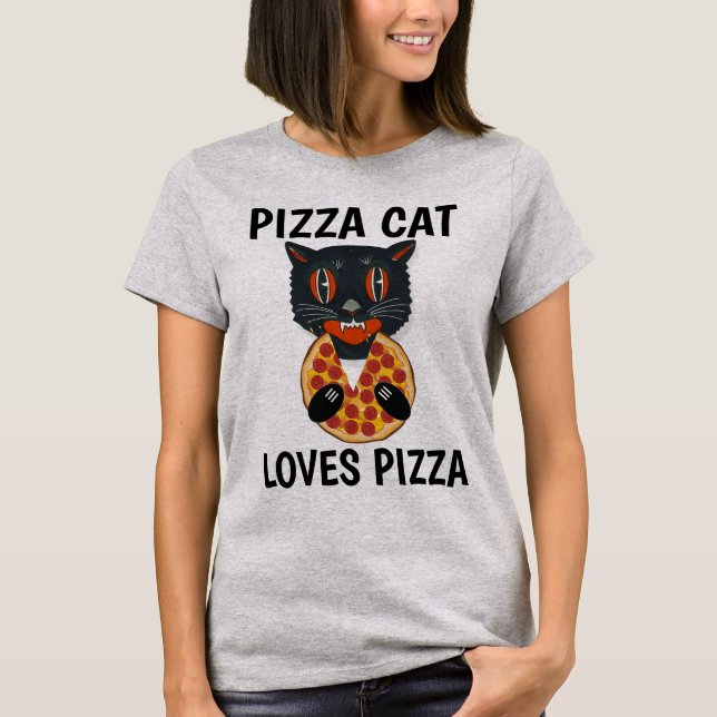 GATO COMENDO PIZZA, Camisetas engraçadas (Frente)