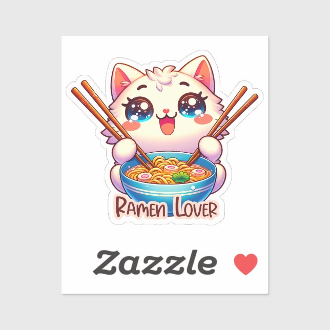 Gato Comendo Ramen, Cute Kawaii, adesivo de gato (Folha)