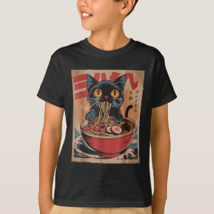Gato Comendo Ramen Japonês Camisetas Gráficas Kawa
