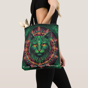Gato Cosmic Guardian - Neon Galaxy Mandala Tote Ba