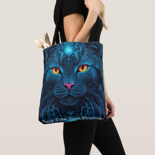Gato Cosmic Guardian - Neon Galaxy Mandala Tote Ba