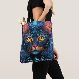 Gato Cosmic Guardian - Neon Galaxy Mandala Tote Ba
