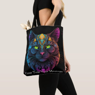 Gato Cosmic Guardian - Neon Galaxy Mandala Tote Ba