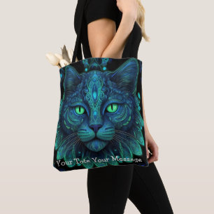 Gato Cosmic Guardian - Neon Galaxy Mandala Tote Ba