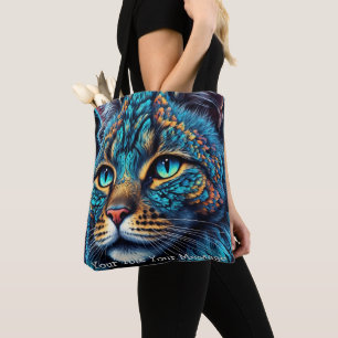 Gato Cosmic Guardian - Neon Galaxy Mandala Tote Ba