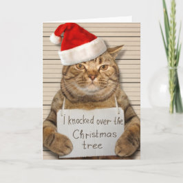 Gato Culpado de Chapéu de Papai Noel Cartão de Nat