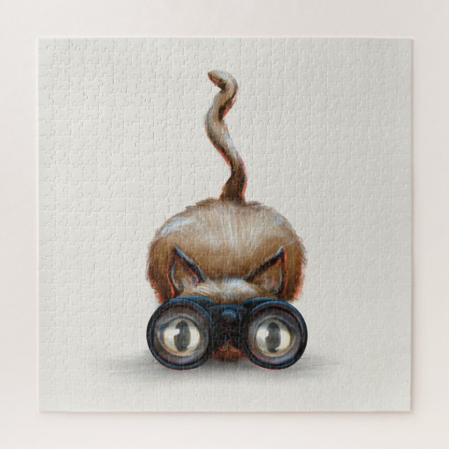 Gato Curioso com Puzzle de Quebra-Cabeça Binóculos (Vertical)