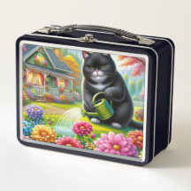Gato dá água para flores