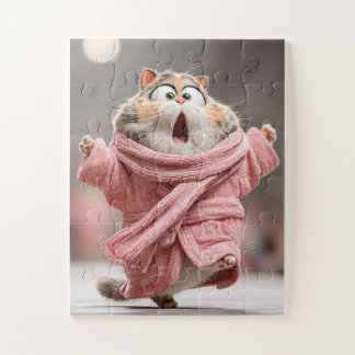Gato de Bathrobe Rosa - Quebra-cabeça engraçado
