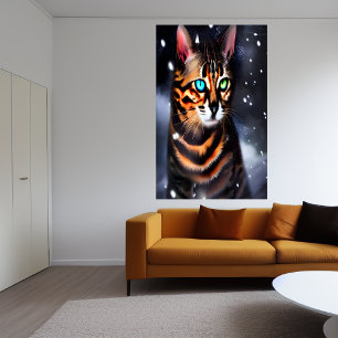 Gato de Bengala na neve AI Art Poster