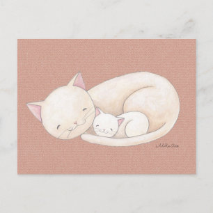 Gato de cartão postal Cat Mãe e Bebê Cartão de
