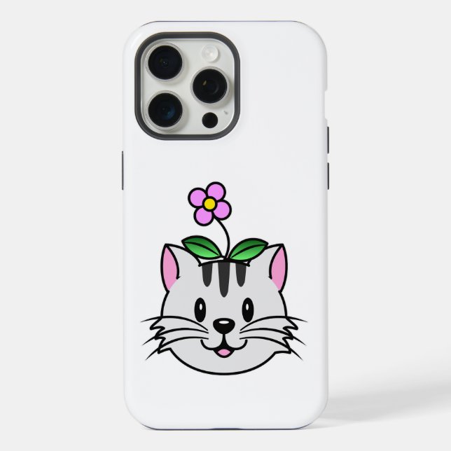 Gato de Cartoon Bonito com Flor na Cabeça (Verso)