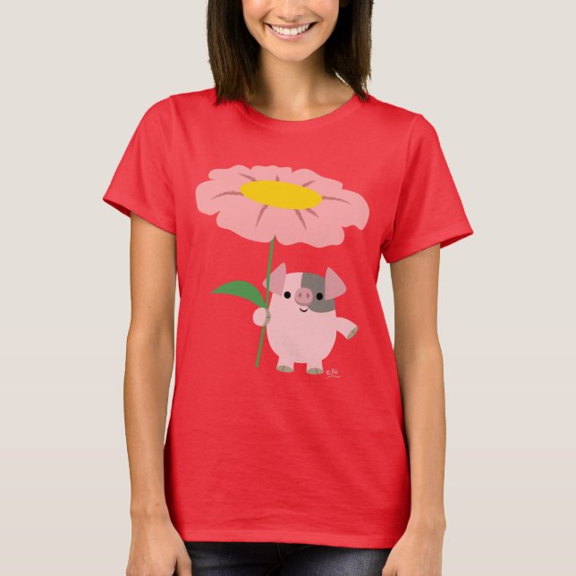 Gato de Cartoon Bonito com T-shirt feminina (rosa) (Frente)