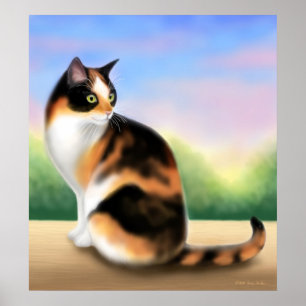 Gato de chita no poster do por do sol