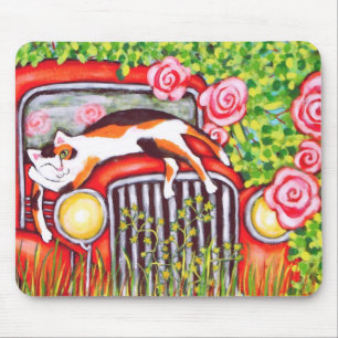 Gato de chita, rosas & arte velha Mousepad do