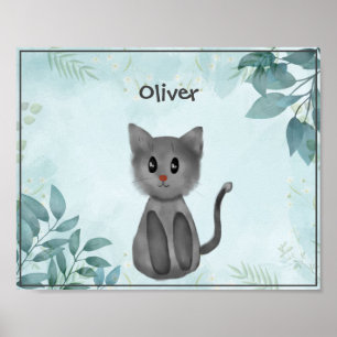 Gato de Cinza Adorável na Floresta Poster para Cr