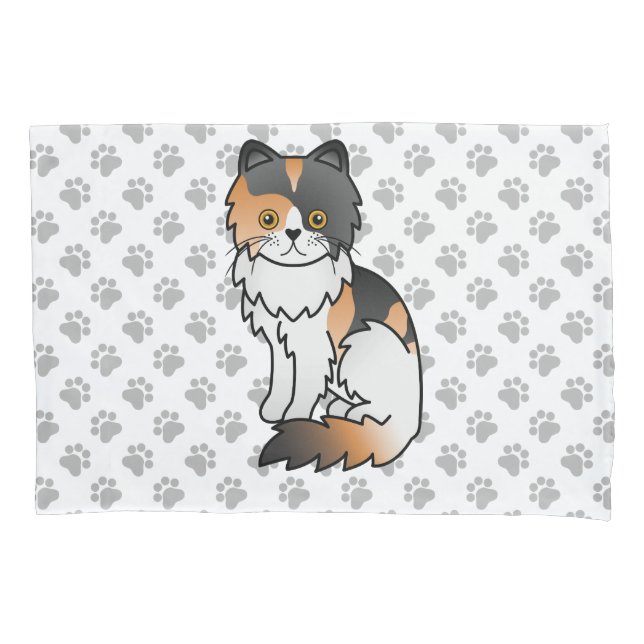 Gato de desenho animado fofo Calico Persian & pata (Frente)