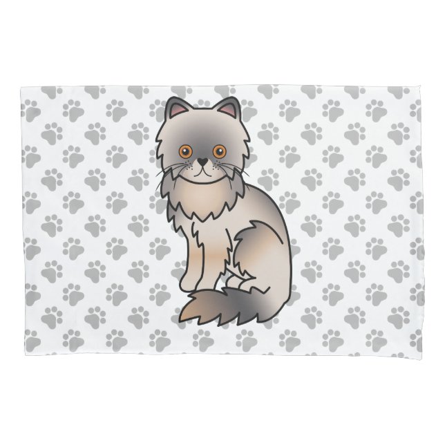 Gato de desenho animado fofo persa de creme azul & (Frente)