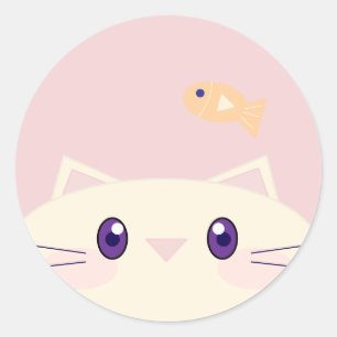 Gato de desenho animado simples com adesivo redond