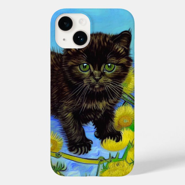 Gato de estilo Van Gogh com Sunflower (Verso)