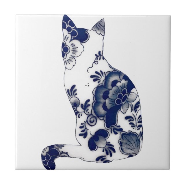 gato-de-flor de reproduções de azulejos delft (Frente)