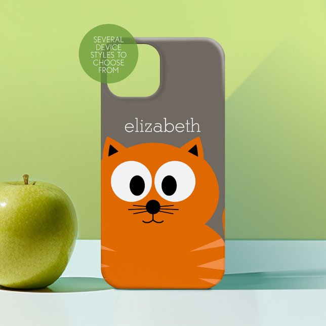 Gato de gordura de laranja branca com taupe e nome (Personalized Phone Case with Custom Text - Choose a Device Style)