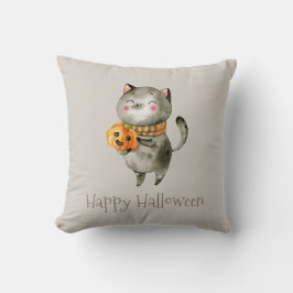 Gato de Halloween bonito com abóbora | Almofadas T