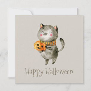 Gato de Halloween bonito com abóbora   Convite de 