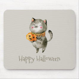 Gato de Halloween bonito com abóbora | Mousepad