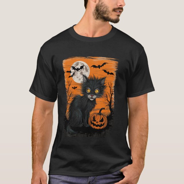 Gato de Halloween Camiseta engraçada de Halloween  (Frente)