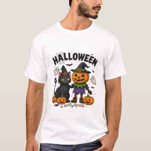 Gato de Halloween e Amigos Abóbora Camisa Assustad