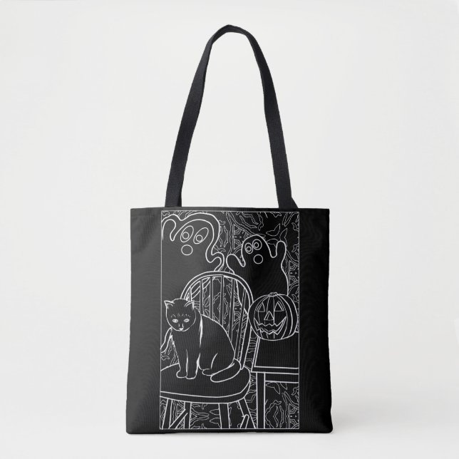 Gato de Halloween e Ghosts Tote Bag (Frente)