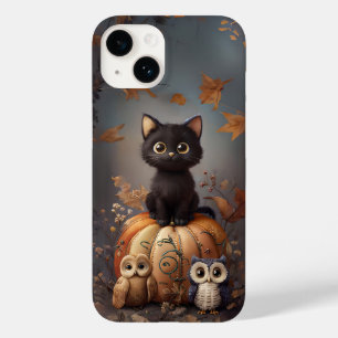Gato de Halloween em Abóbora com Corujas