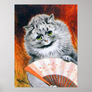 Gato de Louis Wain do vintage com poster do fã