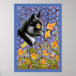 Gato de Louis Wain do vintage em um mar do poster