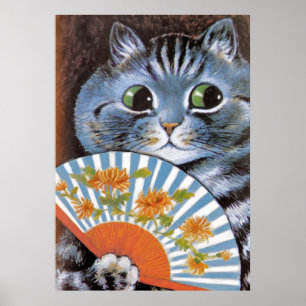 Gato de Louis Wain do vintage no poster da arte da