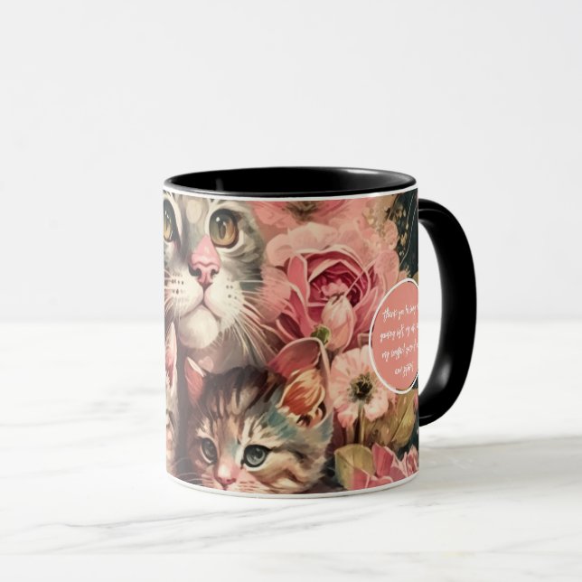 Gato de mamã e gatinhos, caneca feminina (Frente Esquerda)
