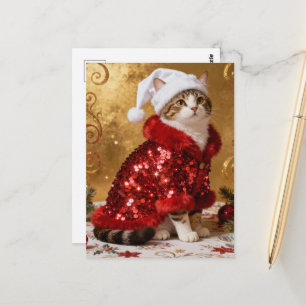Gato de Natal Adorável em Cartão Postal de Fantasi