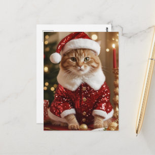 Gato de Natal Adorável em Cartão Postal de Fantasi