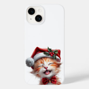 Gato de Natal bonito com Chapéu Santa e Arco