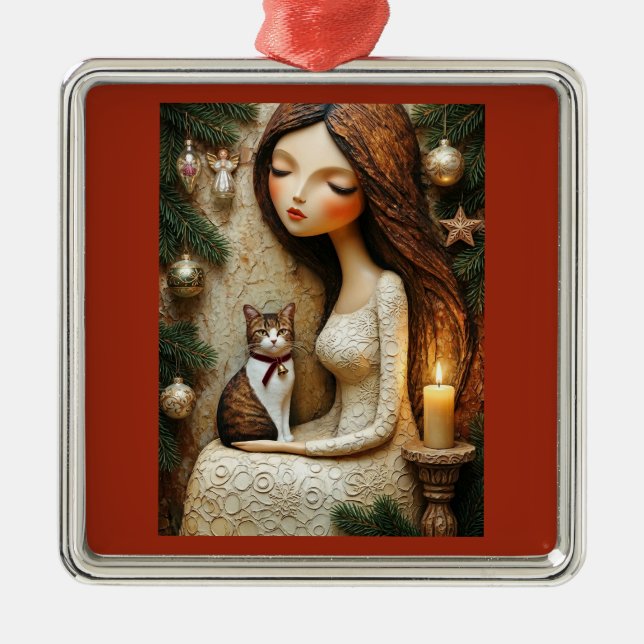 Gato de Natal Caprichoso Enfeite da Donzela de Inv (Frente)